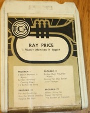 Ray Price 8 track Tape Working Tested "I wont mention it again" Country 