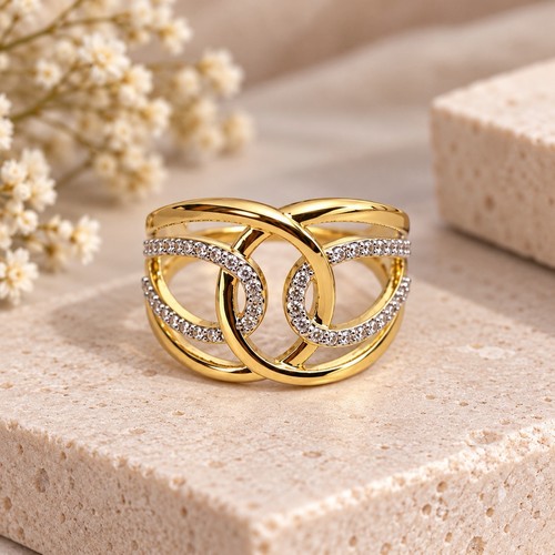 Gold tone crystal - gold, interlocking