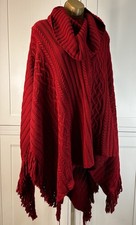 Monsoon UK M/L Red Cable Knit Cape Cowl Neck Great Condition Warm Winter Autumn