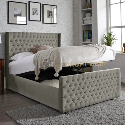Buttoned wingback bed frame - buttoned,