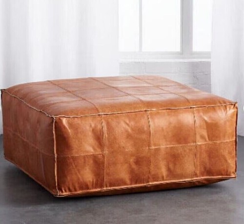 Vintage leather pouffe ottoman - leather,