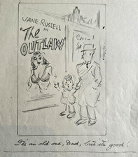 Bamforth Comic Pencil Sketch Artwork CINEMA POSTER THE OUTLAW JANE RUSSELL