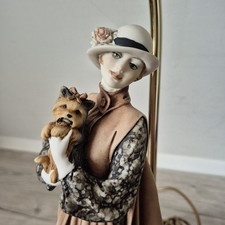Giuseppe Armani Lamp Figure Young Lady with Yorkshire Terrier