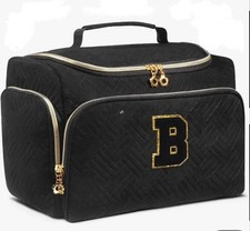 Personalized Initial Travel Toiletry Bag Multi-Pockets Accessories (Black-B)