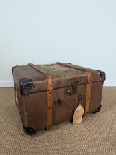 Antique Wooden Bound Vintage Small Steamer Trunk Chest Box Luggage Storage 47cm