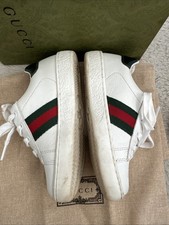Genuine Kids Infants Gucci Web Leather Ace Lace Up White Trainers Size UK 7