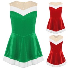 UK Girls Santa Claus Costume Dancing Christmas Dress Holiday Ice Skating Soft