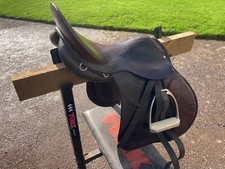 Huntsman 17 1/2inch (?) Leather Riding saddle, bridle and reins