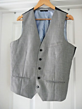 Grey & Blue Waistcoat Men Size L Chest Cedar Wood Slate Slim Fi Wedding Business