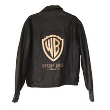 Vintage 90s Leather Jacket Mens M Warner Bros Studios Logo 1996 Looney Tunes