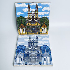 Nuanca Lamego Portugal Wall Tile Pair Hand Painted hanging 15x15cm Tiles X 2