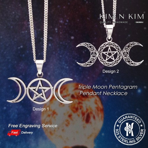 Triple moon pentagram pendant - moon,