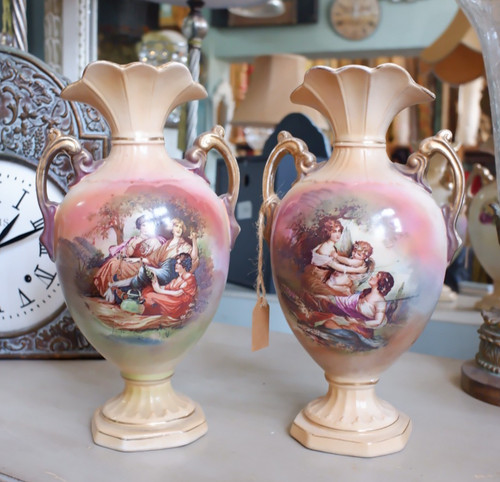Pair antique vases pottery - of,