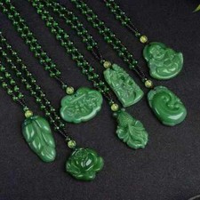 Natural Green Jade Necklace Pendant Hand-Carved Lucky Amulet Chain fashion Gift