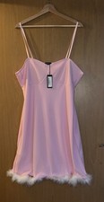 Boohoo Light Pink Mesh Feather Trim Dress – UK 18 –Brand new  with Tags