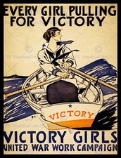 87334 VICTORY GIRLS WORK CAMPAIGN PULLING BOAT ROWING Decor Wall Print Poster