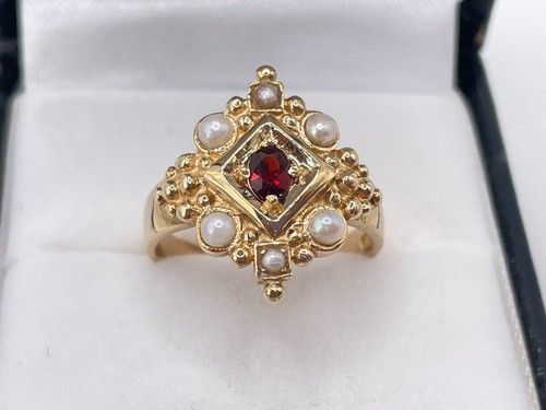 9ct gold garnet pearl ladies - gold,