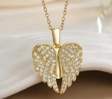 Angel Wing Necklace With Open Heart 18k Gold-Plated Elegant Stainless Steel