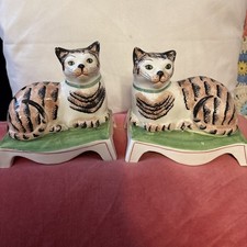 2 - MOTTAHEDEH Style  Italy ‘Staffordshire’ Pair Of Cat Book End Vtg 1960's