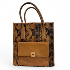 PIED A TERRE Brown Animal Print Leather Handbag Shoulder Bag 15 x 14" W58 