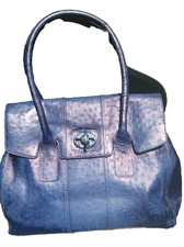 Tula Handbag Large Blue Ostrich-Embossed Leather Tote Bag with Tie-Dye Effect –