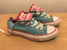 CONVERSE  ALL STAR OX DOUBLE TONGUE GREEN WITH PINK PUMPS PLIMSOLLS  SIZE UK 3