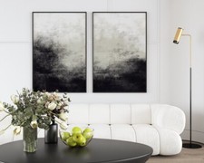 Neutral Abstract Art Set of 2 Black White Beige Modern Wall Art Picture Home