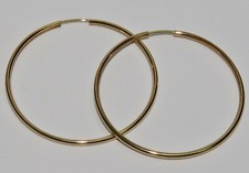 9CT GOLD SLEEPER HOOP EARRINGS - 32mm DIAMETER - PAIR - SOLID 9CT GOLD - LARGE