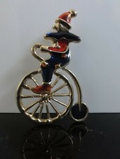 VTG 1980'S FAB FRONT WHEEL OLD FASHIONED BICYCLE CLOWN ENAMEL GOLD TONE BROOCH