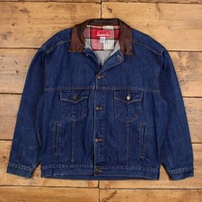Vintage Marlboro Denim Jacket XL Mens 90s Blue Trucker Leather Collar Casual