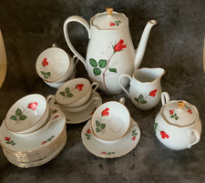 Vintage porcelain coffee set, red rose, Winterling, Bavaria, Germany, 23 pieces