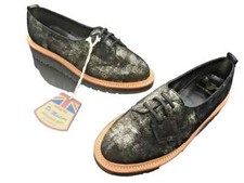 Dr Martens Langi black gold leather creeper shoes UK 4 EU 37 Made in UK