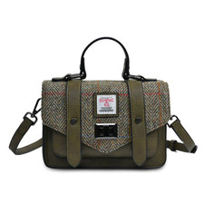 Islander Mini Satchel Bag Harris Tweed & Real Leather Bags Chestnut Herringbone