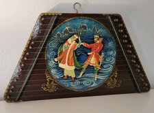 Vintage Russian Gusli Wooden Lap Harp Zither Hand Painted Folk Art Rare