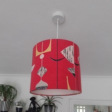 Vintage Retro 50s Mid Century Style Sanderson Red Mobiles Print Light Shade Drum
