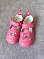 Clarks First Shoes T-Bar Bow Real Soft Leather Raspberry Baby Girls Size UK 4F