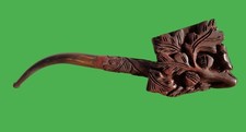 Large antique carved wooden smoking pipe with relief decoration of oak...