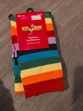 Rainbow Multi Coloured Stripe Leg Warmers Fine Knit Panto Pride Fancy Dres