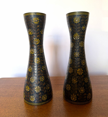 Pair brass vases with - pair,