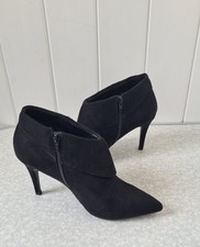 Ladies Size Uk 6 Black Faux Suede Pointed Toe Ankle Shoe Pixie Boots By TU