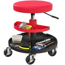 HOMCOM Rolling Mechanic Stool, 135kg Capacity Workshop Stool, Red