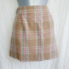 Joules Mini Skirt Size 16 Brown/pink Check Tweed Wool Pockets