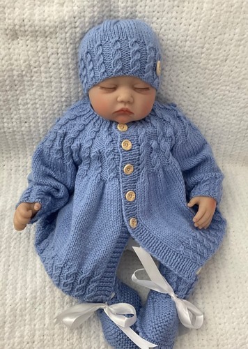 Handknit baby boy blue cable - boy.,