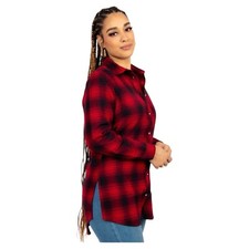 Women’s Classic Long Sleeve Check Shirts Plaid Warm Flannel Cotton Blouse Tops