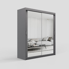 Modern Sliding Door Wardrobe Full Mirror Optional Drawers 5 Sizes 2 Hanging Rail