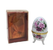 Vintage Easter Egg Hinged Jewellery Box Trinket Floral Porcelain 4"