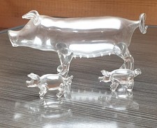 Vintage Cotswold Handblown Glass Pig and Piglets Figurine Collectors Ornament