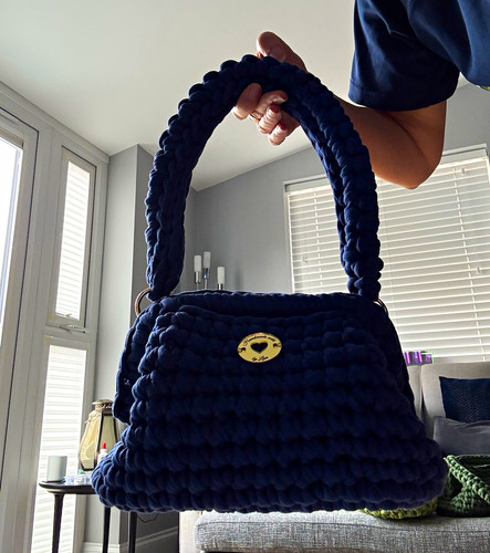 Handmade navy crochet top - navy,