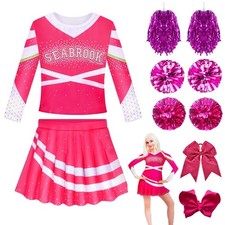 Kids Girls Zombies 4 Costume Cheerleader Fancy Dress Vest+Skirt Pom Pom Outfits