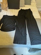 Black Women's 2 Piece Long Sleeve Wide Leg Tracksuit lounge set - Size M